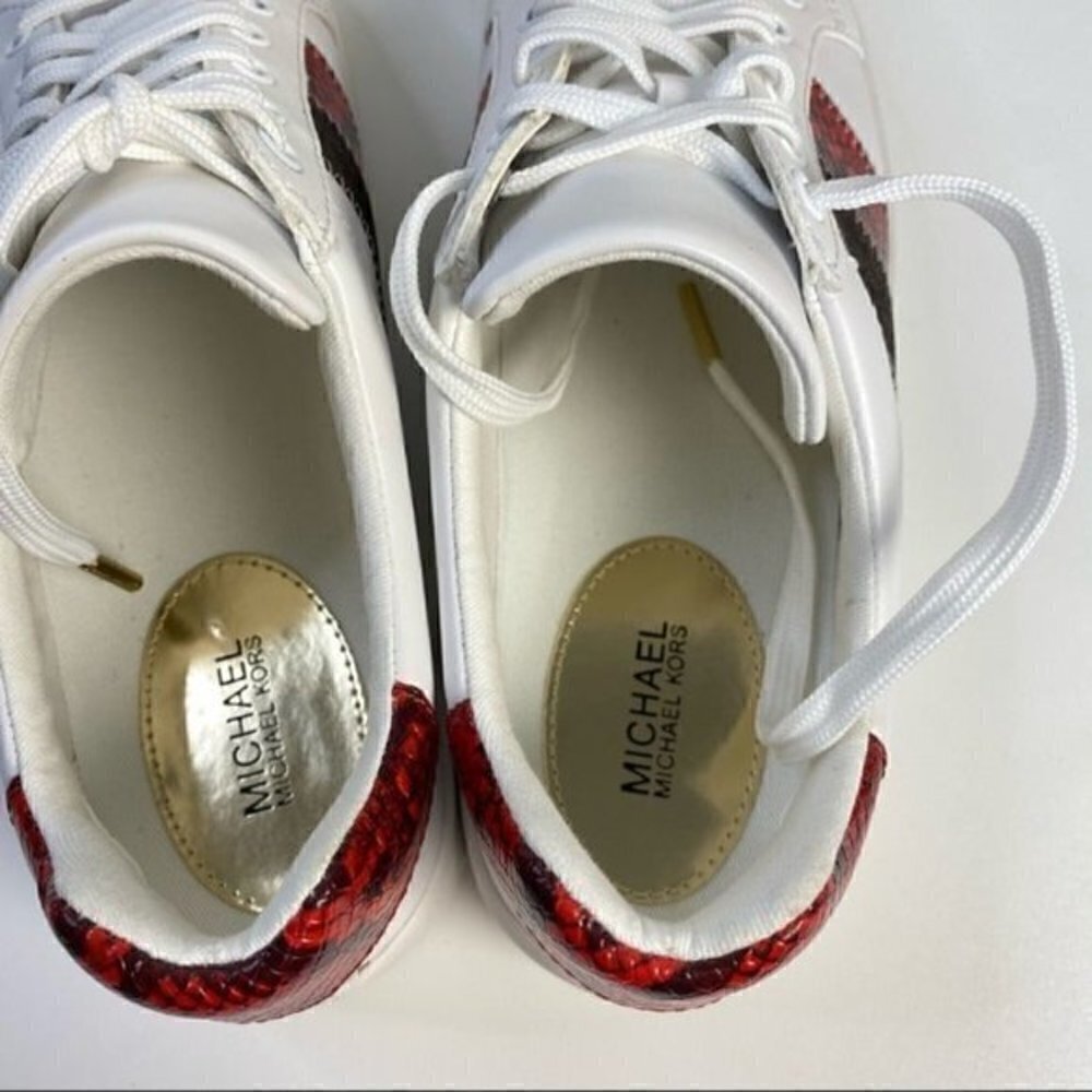 Michael Kors Poppy Lace Up White Leather Sneakers Shoes size 9 - Picture 6 of 10